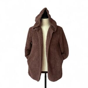 PINK Victoria's Secret Brown Sherpa Teddy Hooded Open Front Cardigan